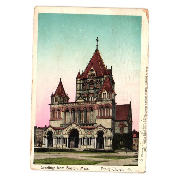 Vintage 1906 Postcard Trinity Church Boston Mass. Mailed To Waterbury CT Antique - Picture 1 of 2